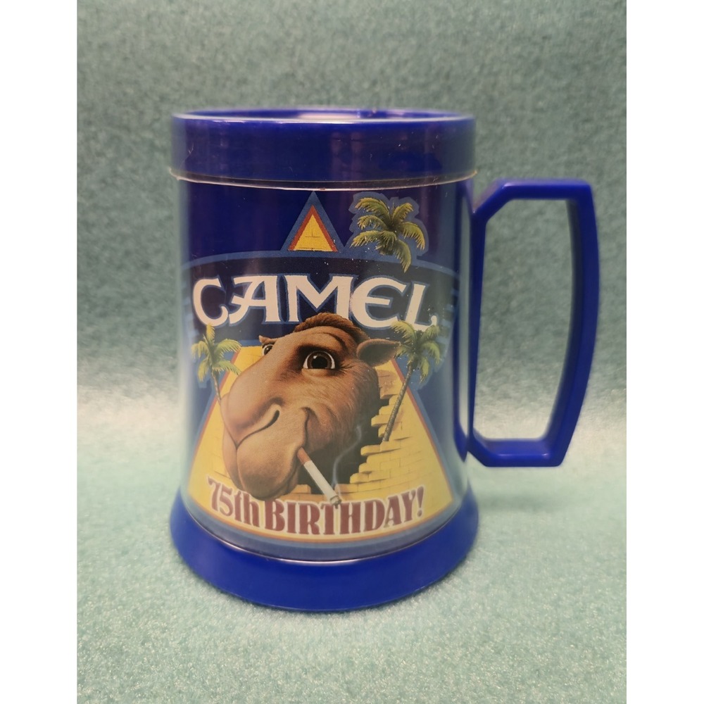 Vintage 1988 Joe Camel 75th Birthday Mug Blue Smooth Move Life Hacks Promotional